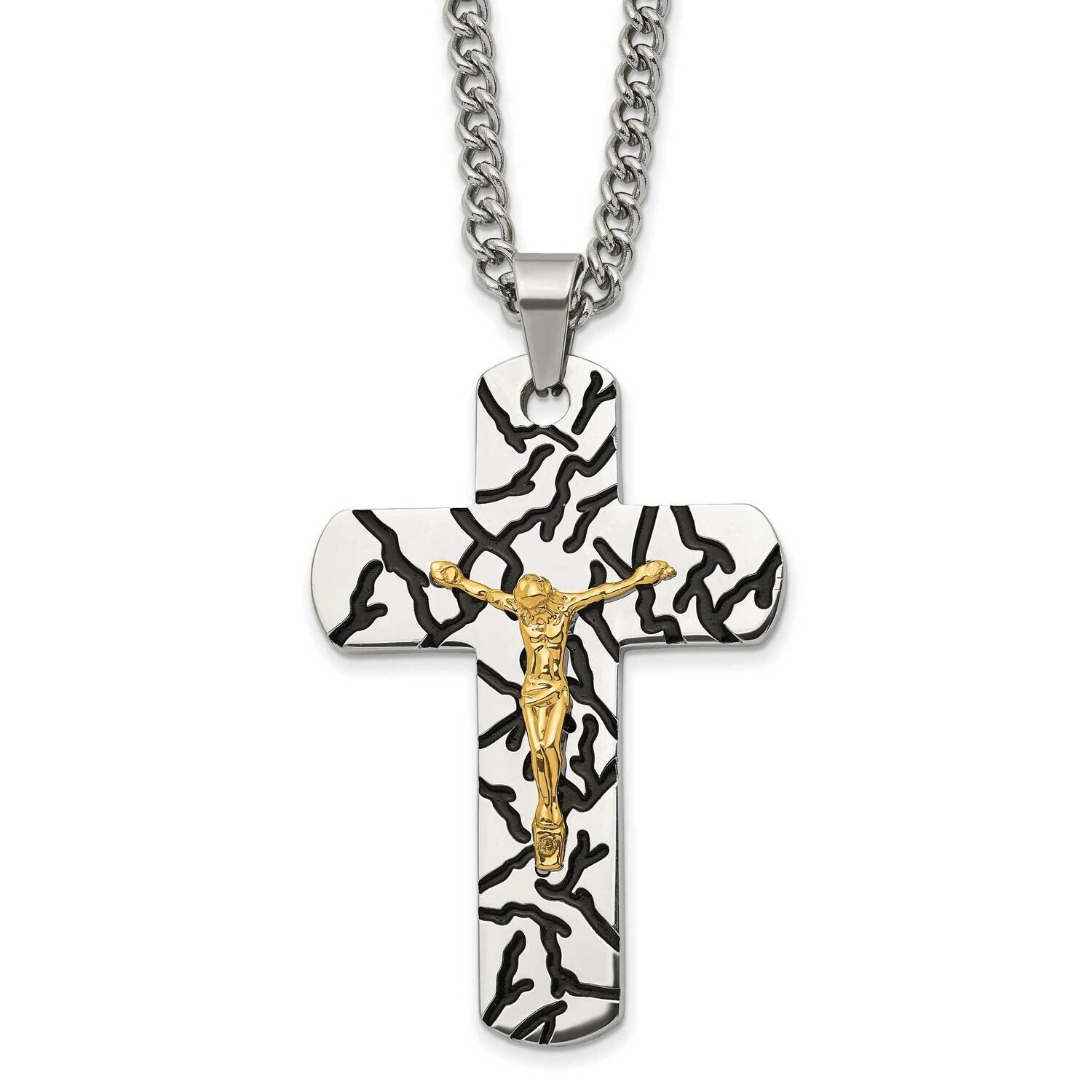 Yellow Ip-Plated with Enamel Crucifix 24 Inch Necklace Stainless Steel Polished SRN2800-24 by Chise…