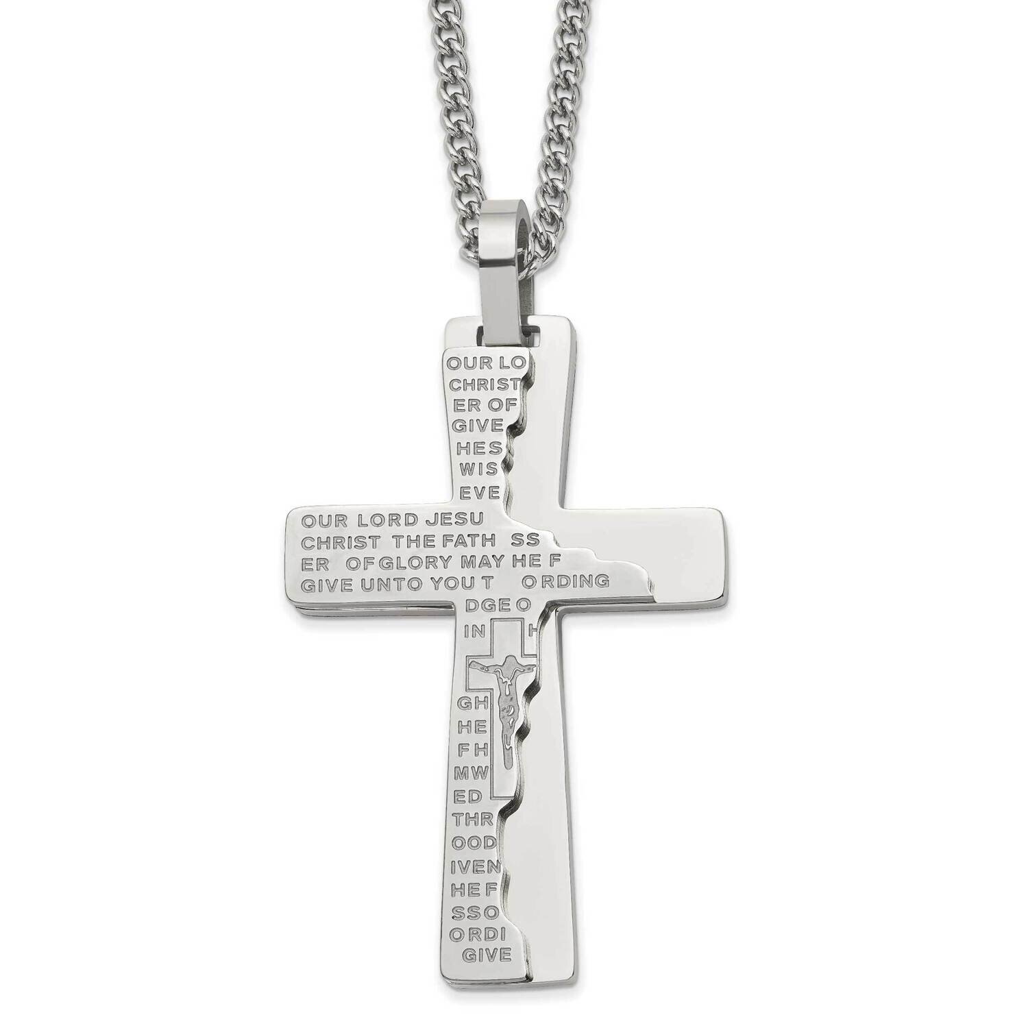 Etched Broken Prayer Cross 24 Inch Necklace Stainless Steel Polished SRN2803-24 by Chisel, MPN: SRN…
