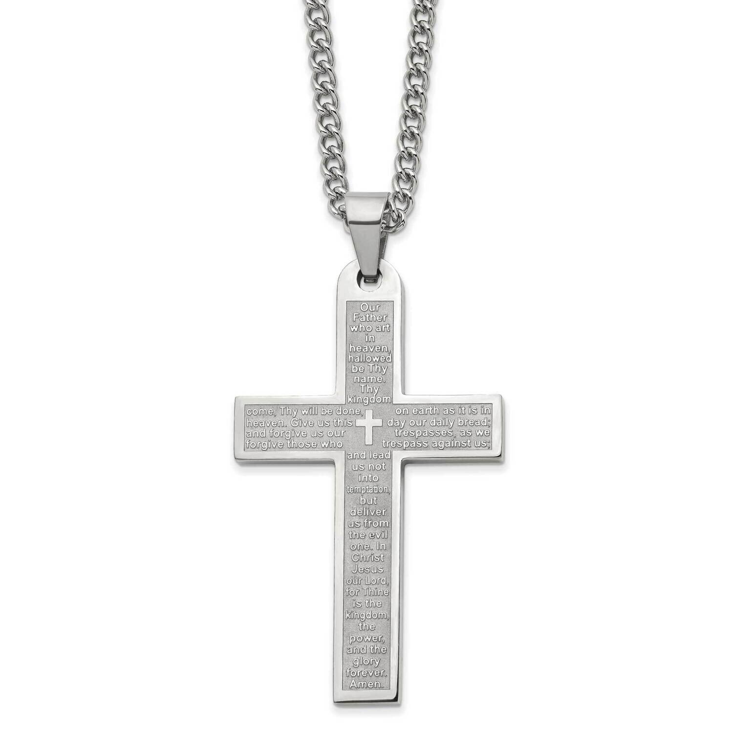 Lord&#39;s Prayer Cross 24 Inch Necklace Stainless Steel Polished SRN2804-24 by Chisel, MPN: SRN2804-24…