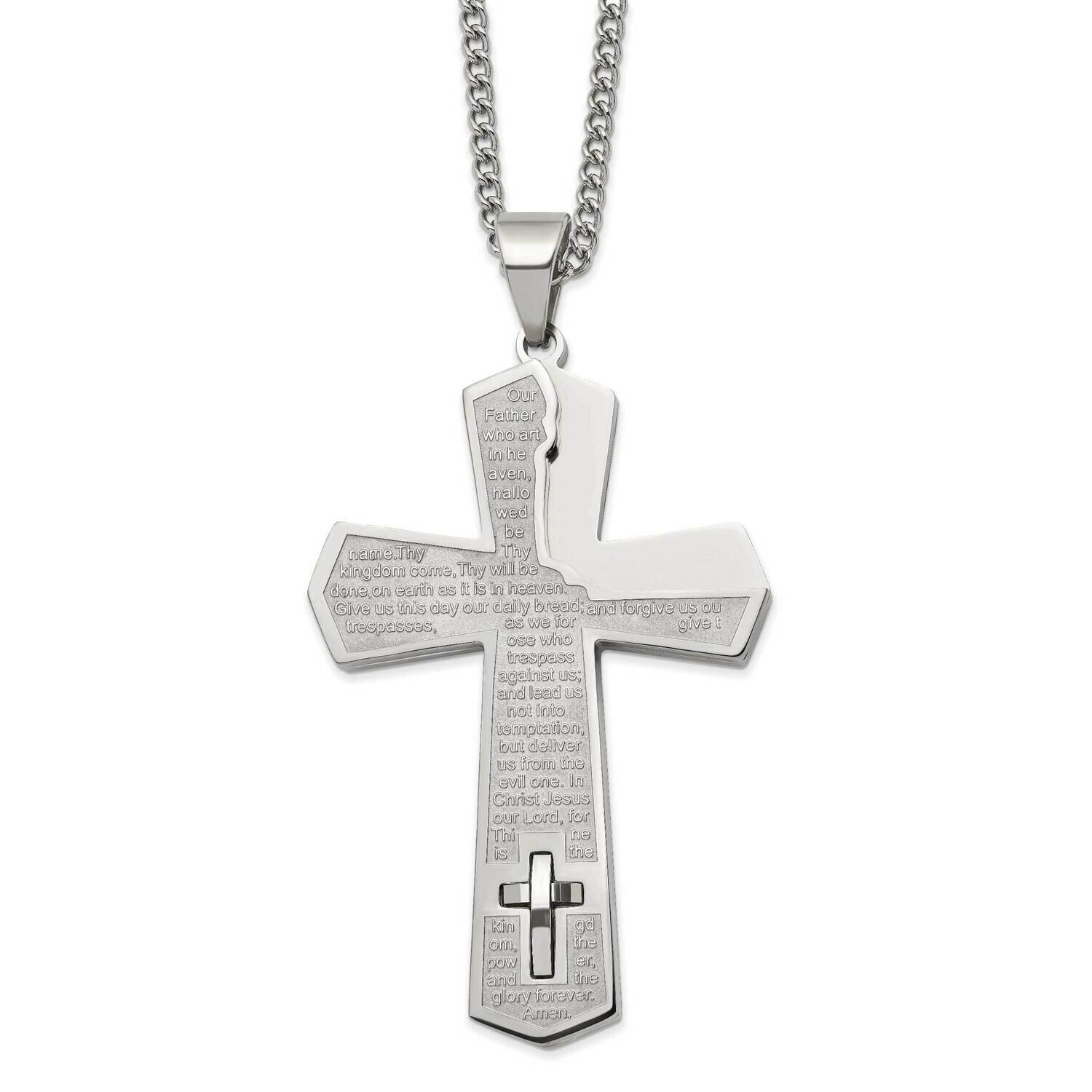 Lord's Prayer Cross 24 Inch Necklace Stainless Steel Polished SRN2810-24
