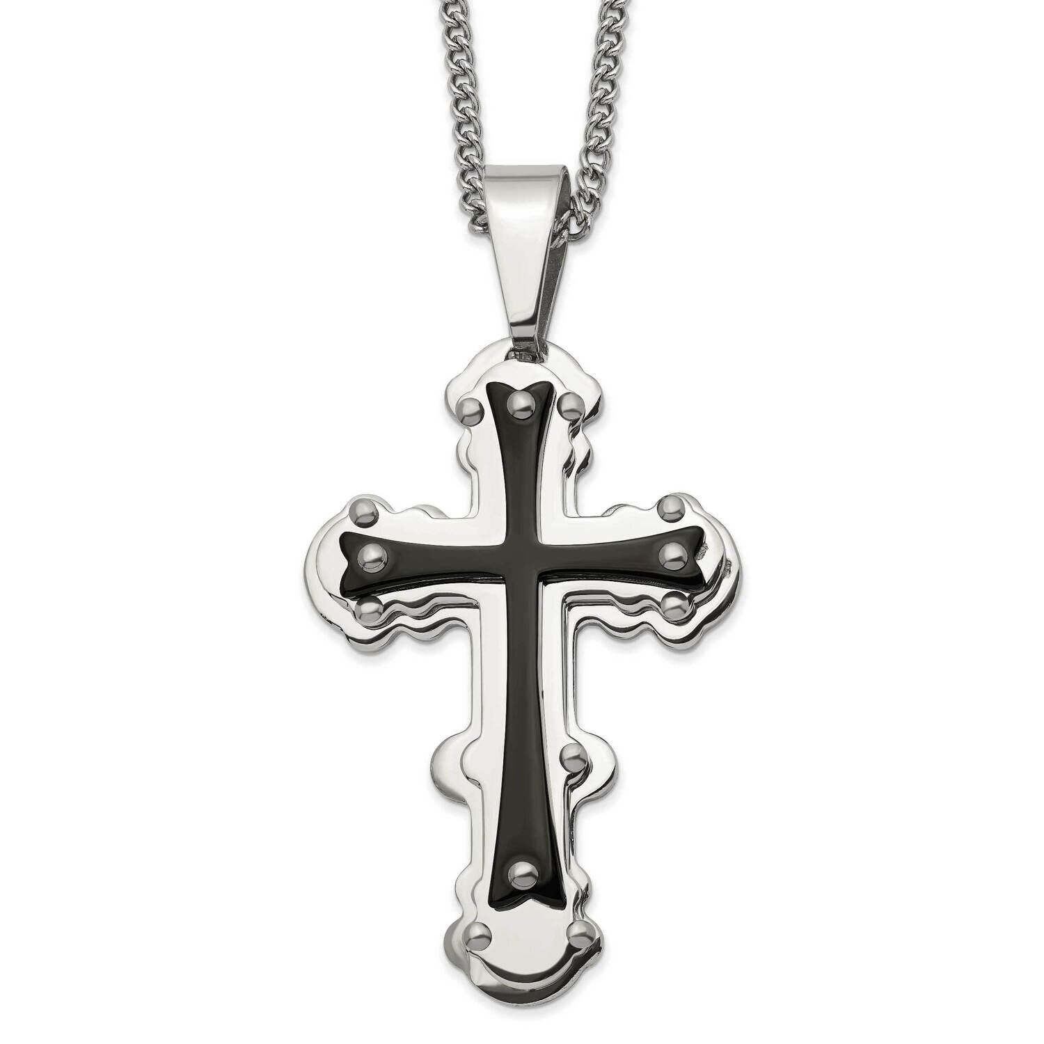 Black Ip-Plated Cross 24 Inch Necklace Stainless Steel Polished SRN2812-24 by Chisel, MPN: SRN2812-…