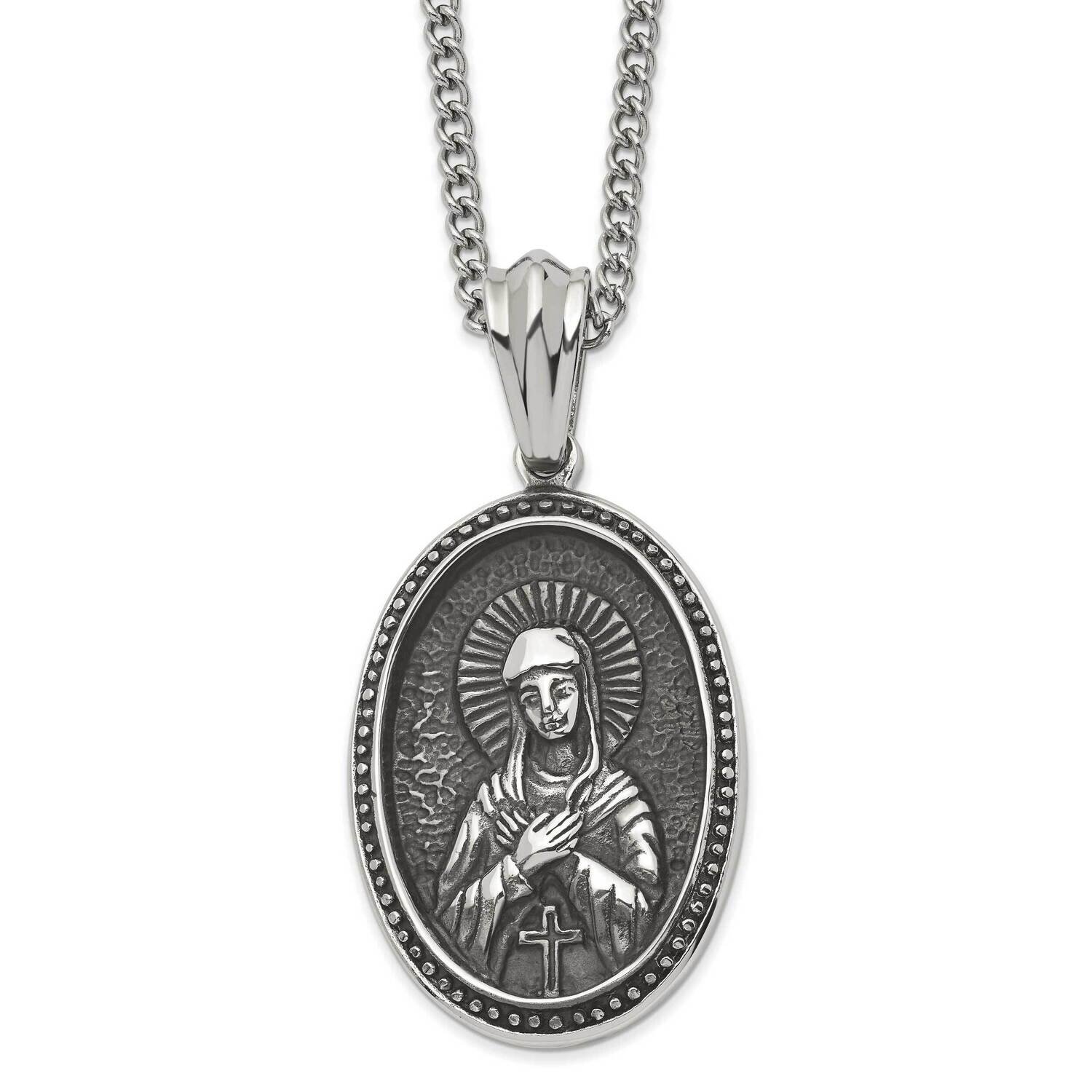 Antiqued and Polished Our Lady Of Guadalupe 24 Inch Necklace Stainless Steel SRN2813-24