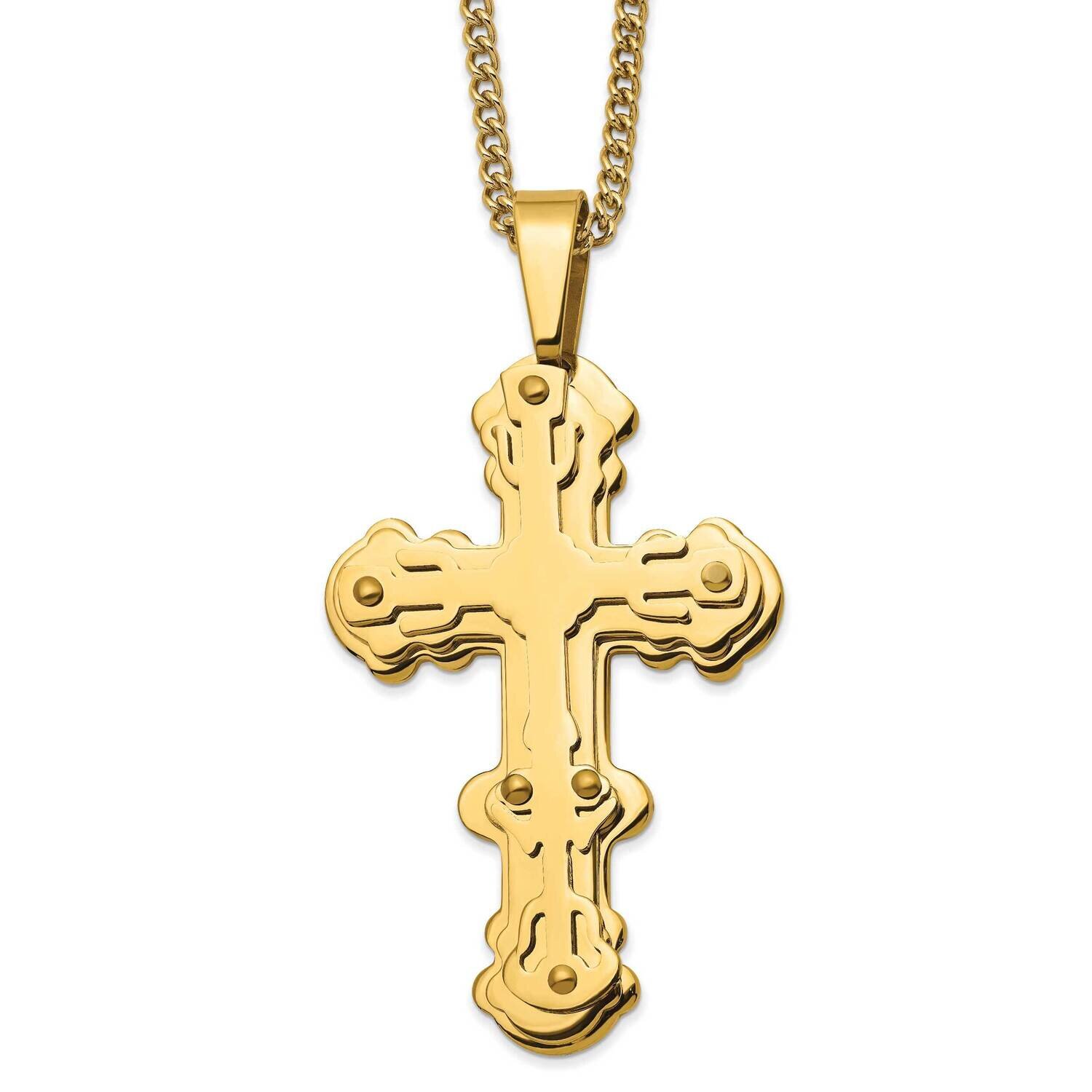 Yellow Ip-Plated Cross 24 Inch Necklace Stainless Steel Polished SRN2814-24