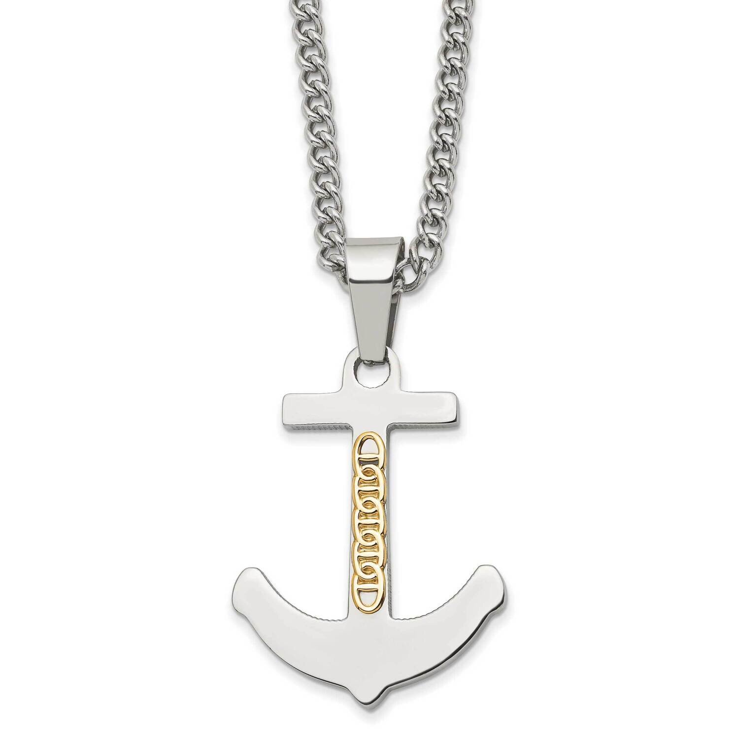 14K Accent Anchor 24 Inch Necklace Stainless Steel Polished SRN2820-24