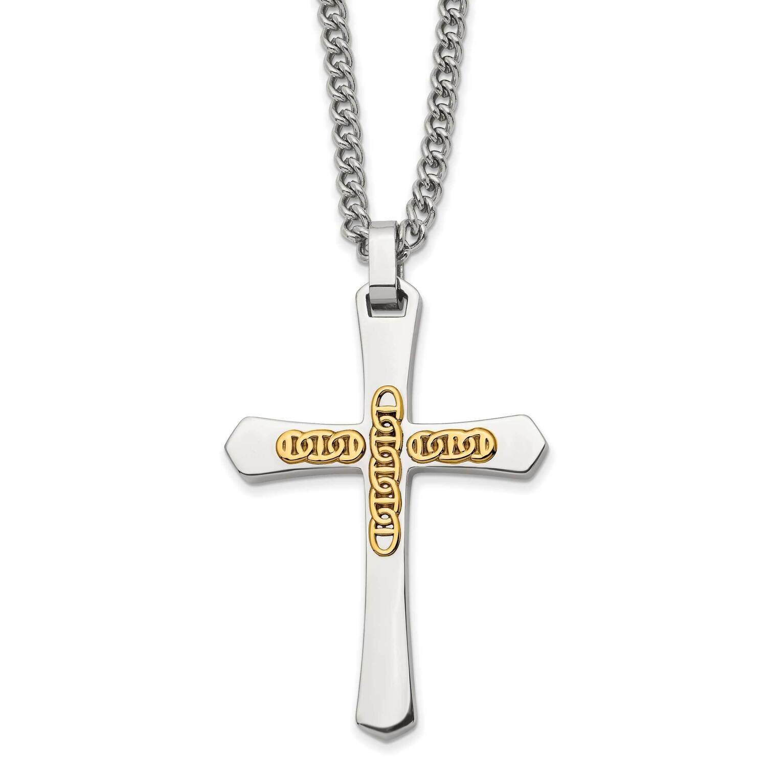 14K Accent Cross 24 Inch Necklace Stainless Steel Polished SRN2821-24 by Chisel, MPN: SRN2821-24, 1…