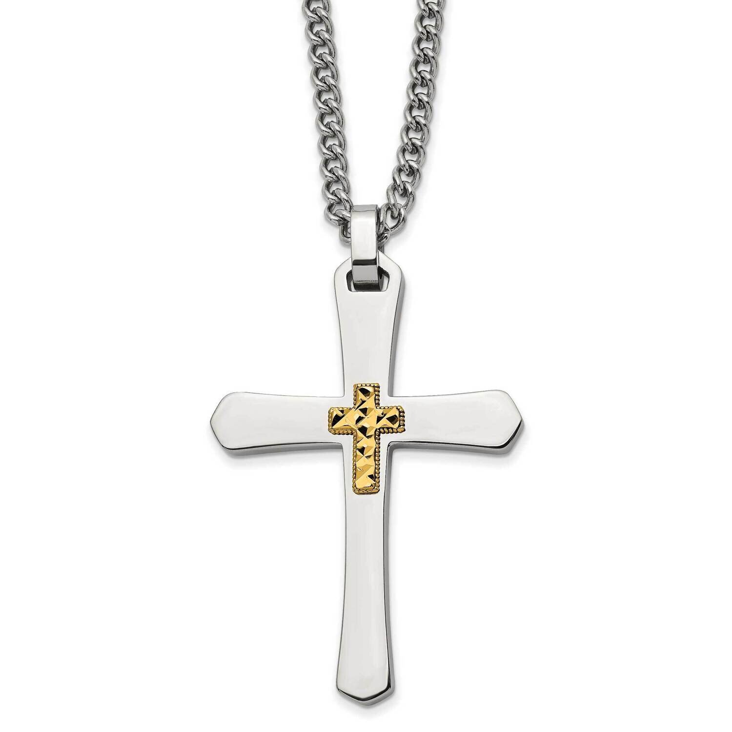 14K Accent Diamond-Cut Cross 24 Inch Necklace Stainless Steel Polished SRN2822-24 by Chisel, MPN: S…