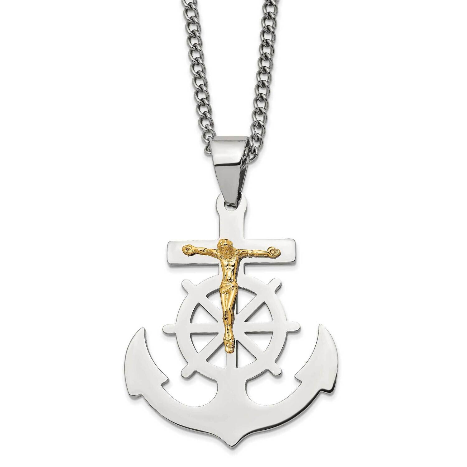 24 Inch Polished Yellow Ip-Plated Mariner&#39;s Cross Necklace Stainless Steel SRN2823-24 by Chisel, MP…