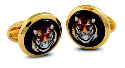 Halcyon Days Tiger Head Round Gold Cufflinks CLMTH02RDG, MPN: 098/10796, 5060171157861