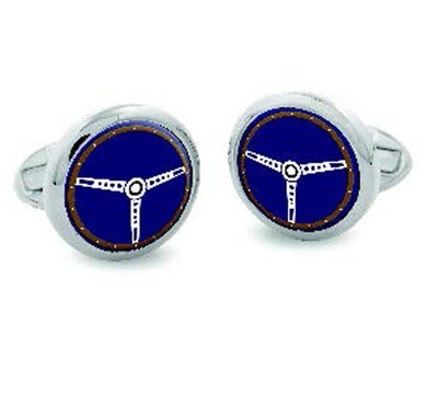 Halcyon Days Steering Wheel Blue Round Palladium Cufflinks CLSWH11RDP, MPN: 098/10725, 5060171153740