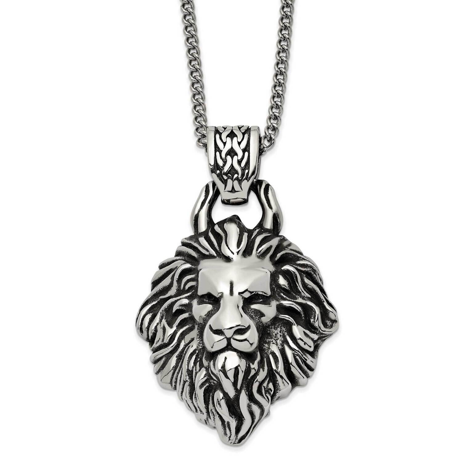 Antiqued and Polished Lion&#39;s Head 24 Inch Necklace Stainless Steel SRN2827-24 by Chisel, MPN: SRN28…