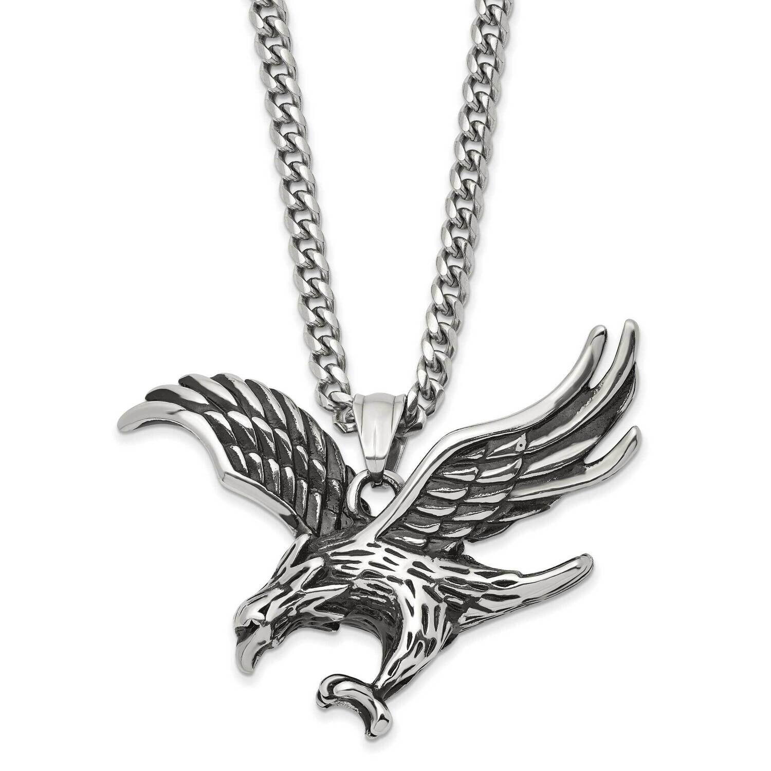 Antiqued and Polished Eagle 24 Inch Necklace Stainless Steel SRN2844-24