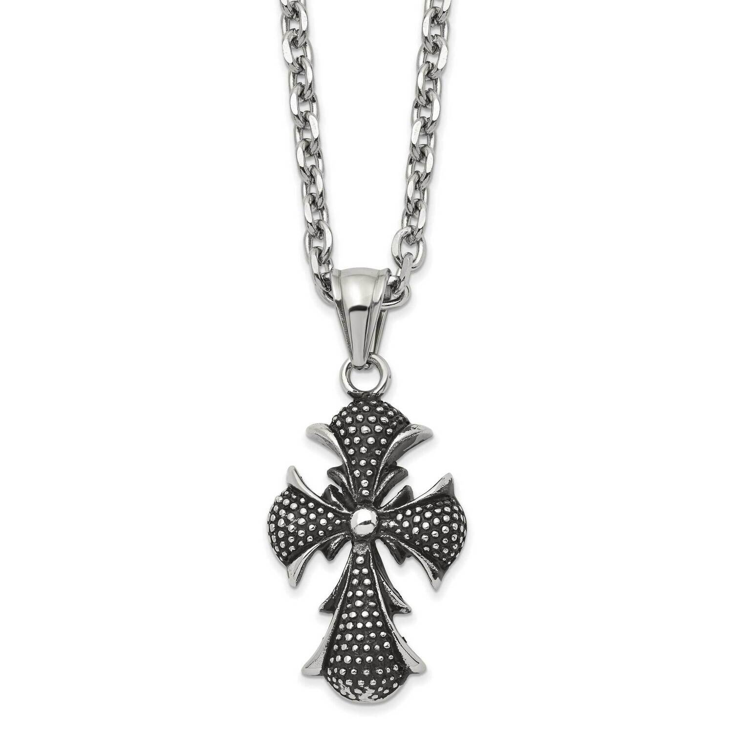 Antiqued Polished and Textured Cross 24 Inch Necklace Stainless Steel SRN2845-24 by Chisel, MPN: SR…