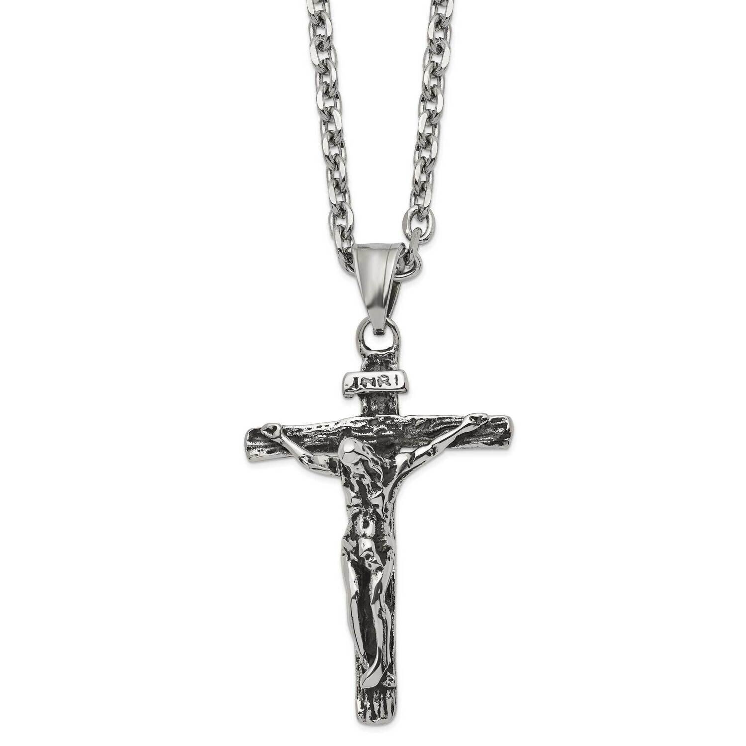 Antiqued and Polished Inri Crucifix 24 Inch Necklace Stainless Steel SRN2855-24 by Chisel, MPN: SRN…