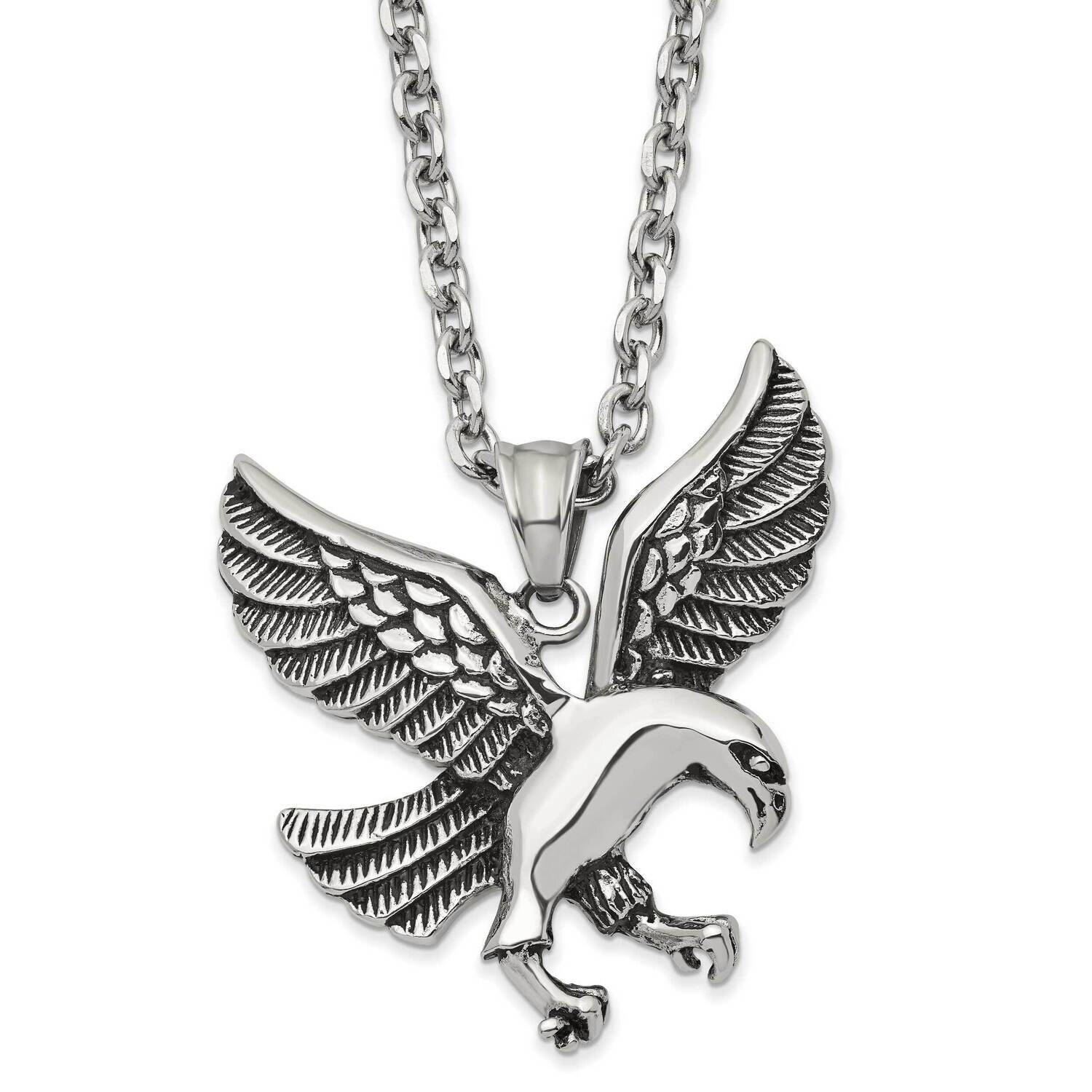 Antiqued and Polished Eagle 24 Inch Necklace Stainless Steel SRN2860-24