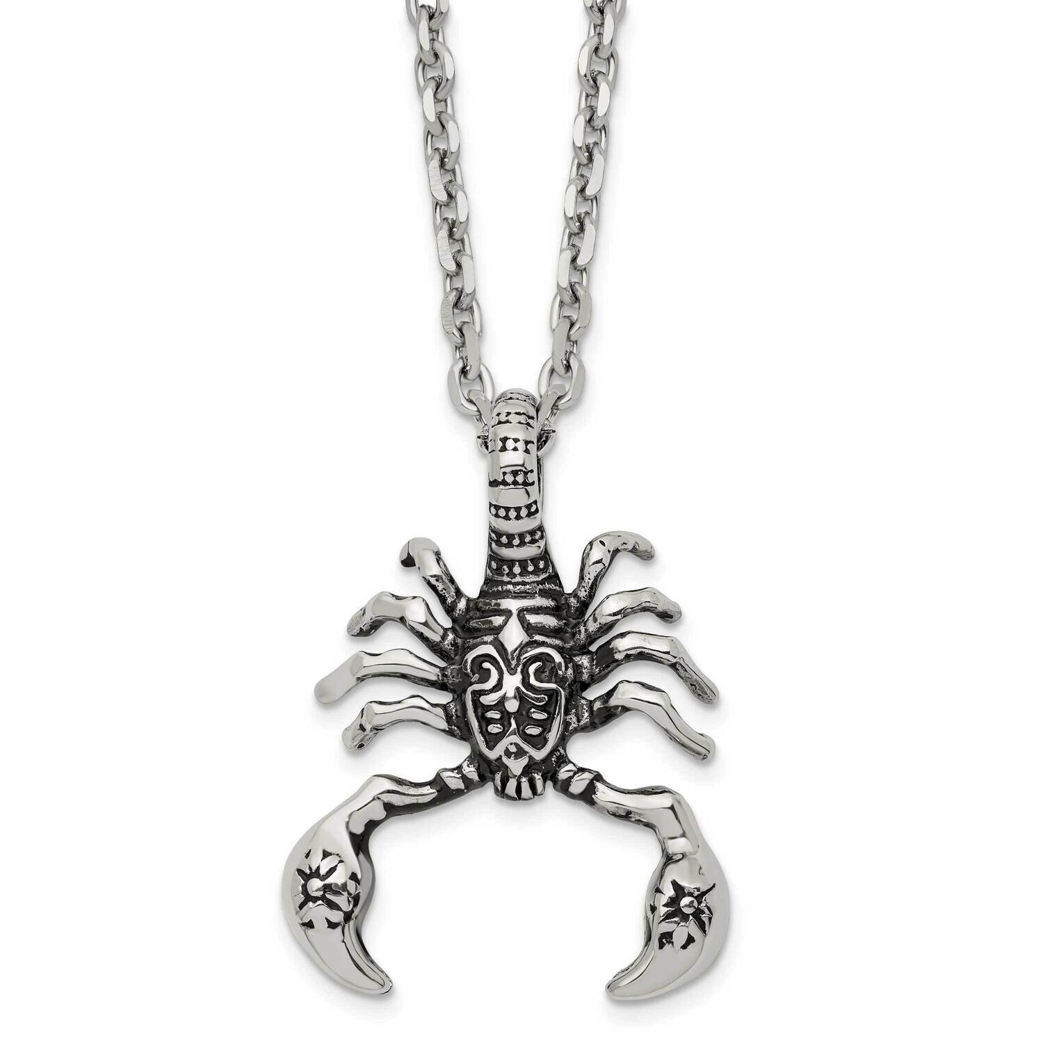 Antiqued and Polished Scorpion 24 Inch Necklace Stainless Steel SRN2863-24
