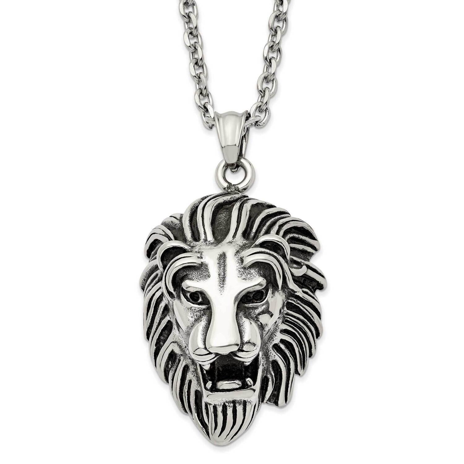 Antiqued and Polished Lion Head 24 Inch Necklace Stainless Steel SRN2864-24 by Chisel, MPN: SRN2864…