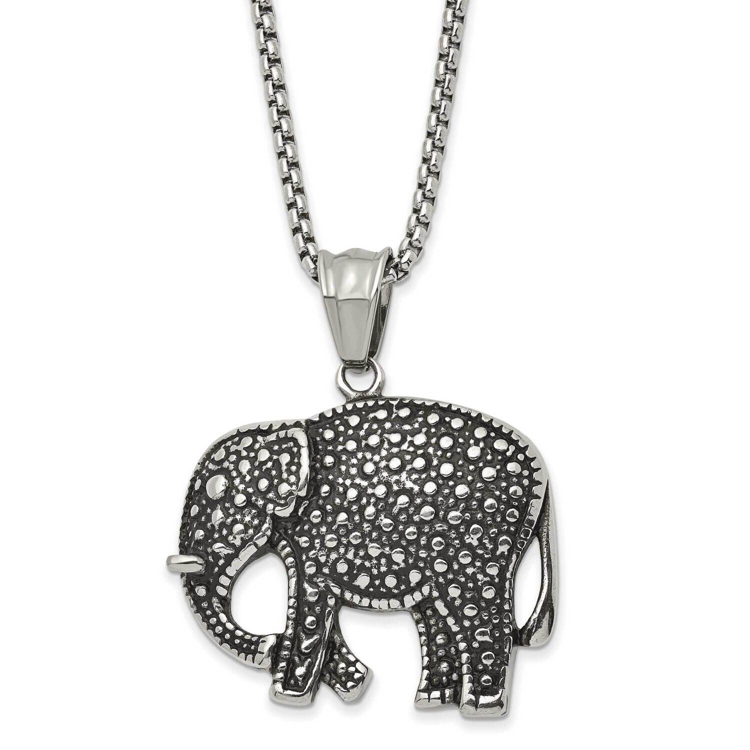 Antiqued and Polished Elephant 24 Inch Necklace Stainless Steel SRN2865-24 by Chisel, MPN: SRN2865-…