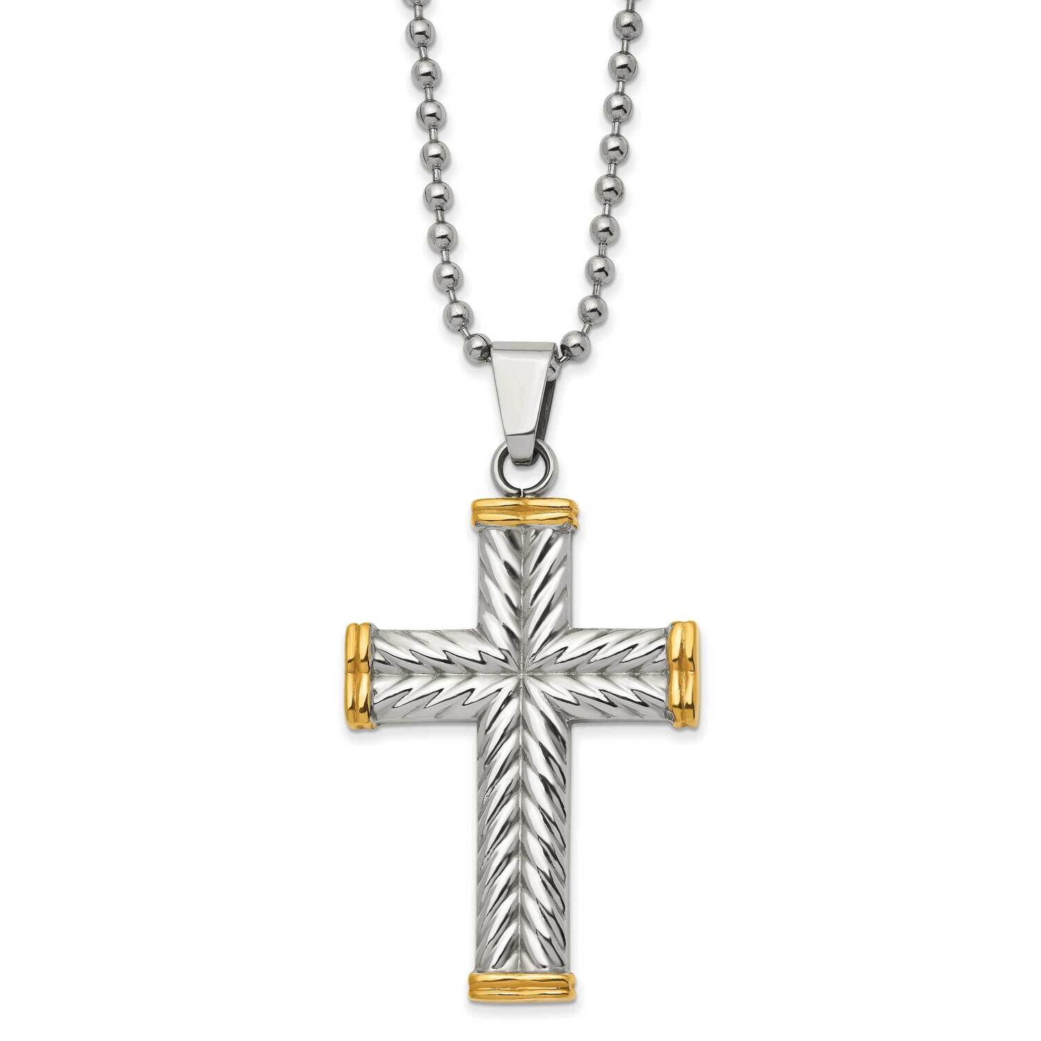 Yellow Ip-Plated Cross 22 Inch Necklace Stainless Steel Polished SRN2894-22 by Chisel, MPN: SRN2894…