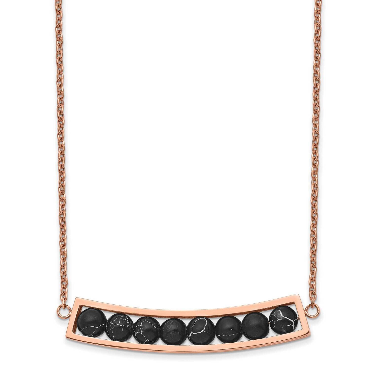Rose Ip with Black Grain Stone with 2 Inch Extender Necklace Stainless Steel Polished SRN2916-17.5 …