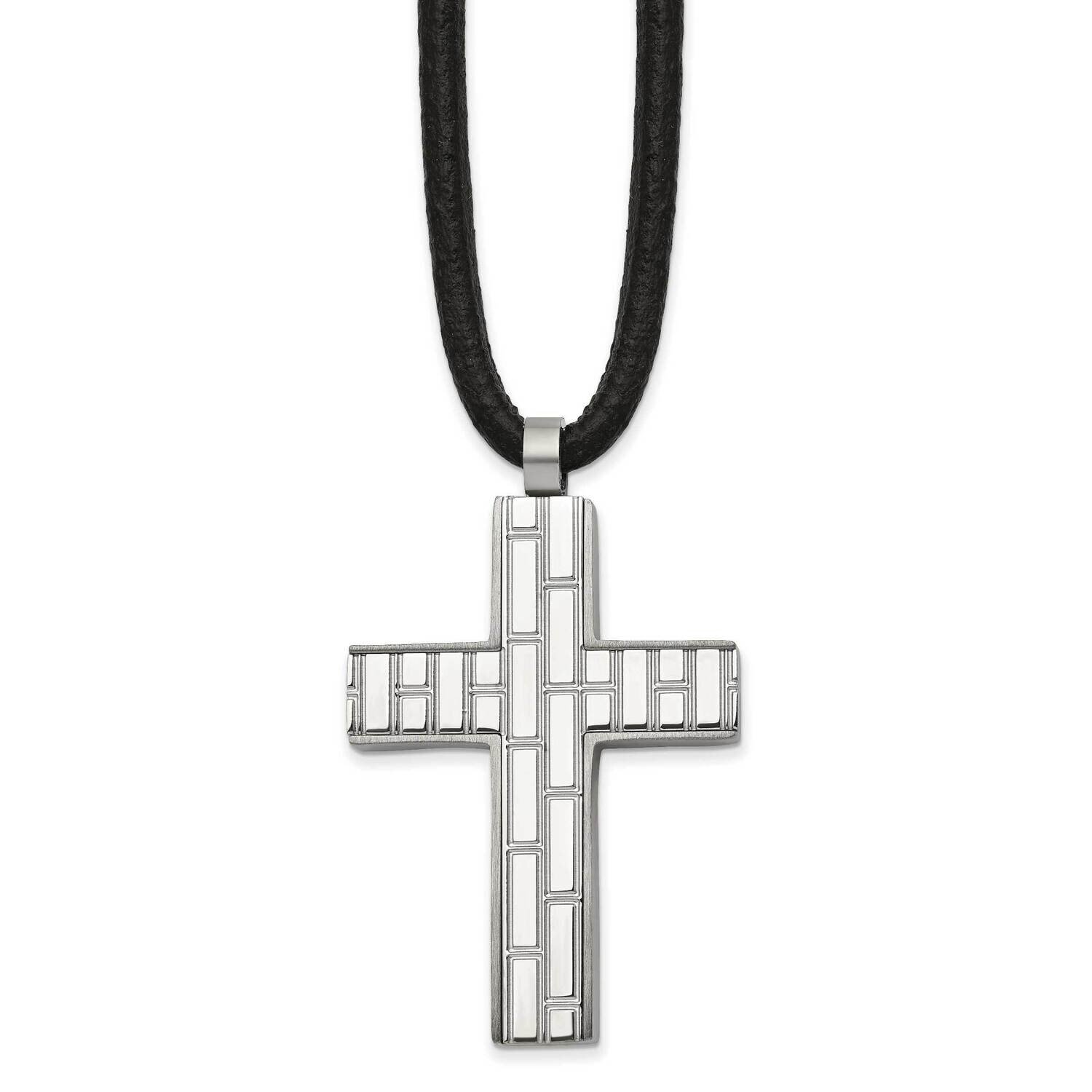 Polished Cross Black Rubber Cord 19.5 Inch Necklace Stainless Steel Brushed SRN2917-19.5 by Chisel,…
