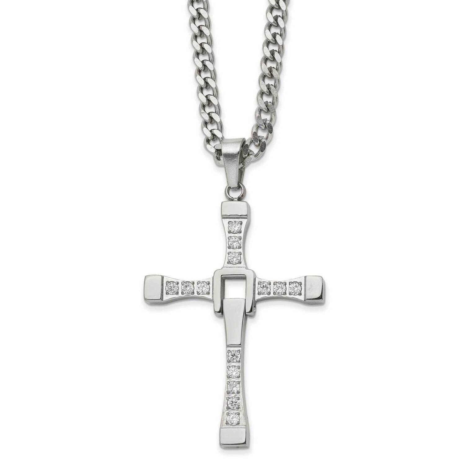 CZ Diamond Moveable Cross 22 Inch 2 Inch Extender Necklace Stainless Steel Polished SRN2918-22