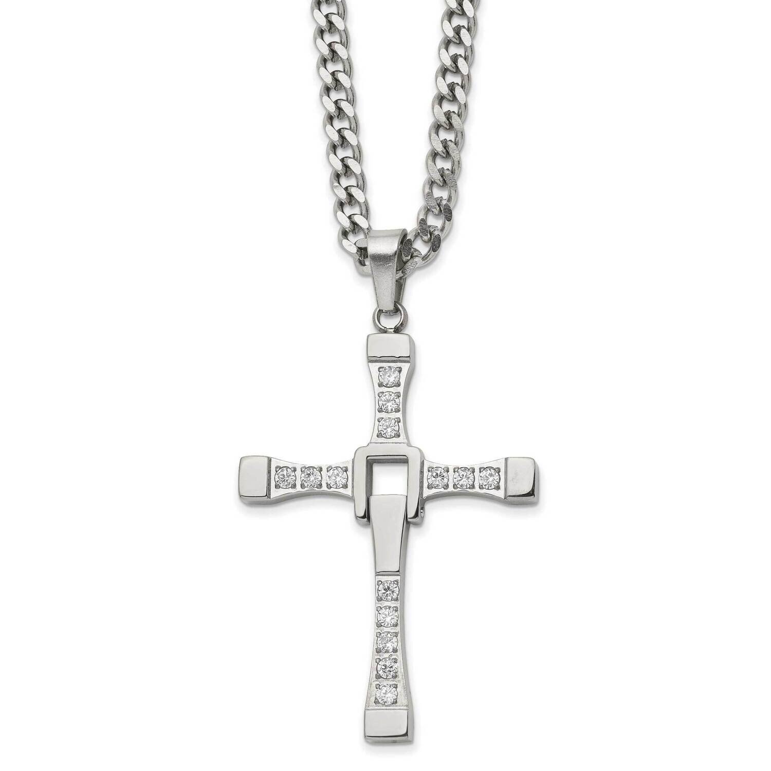 CZ Diamond Moveable Cross 22 Inch 2 Inch Extender Necklace Stainless Steel Polished SRN2918-22 by C…