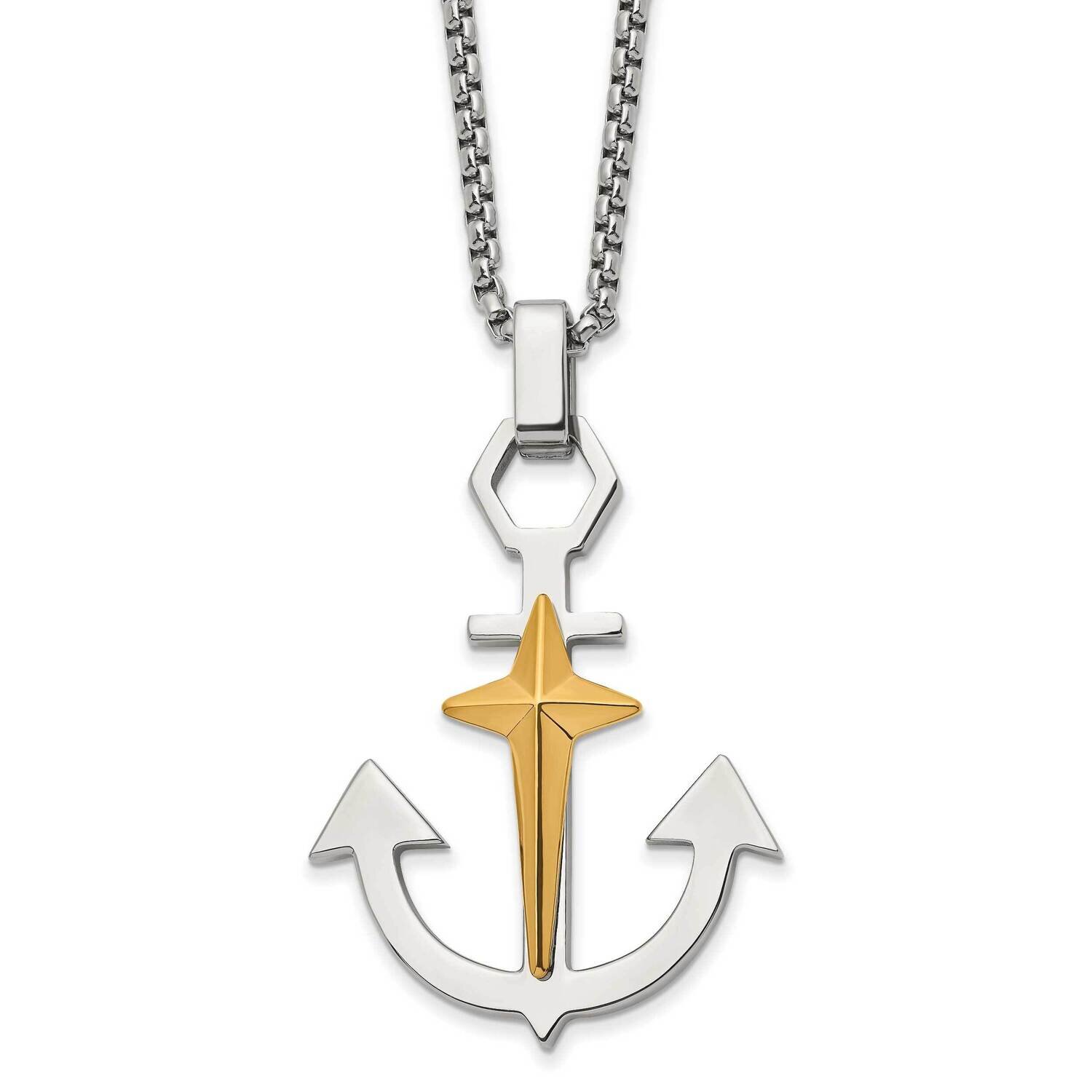 Yellow Ip Anchor &amp; Cross with 2.75 Inch Extender Necklace Stainless Steel Polished SRN2923-24
