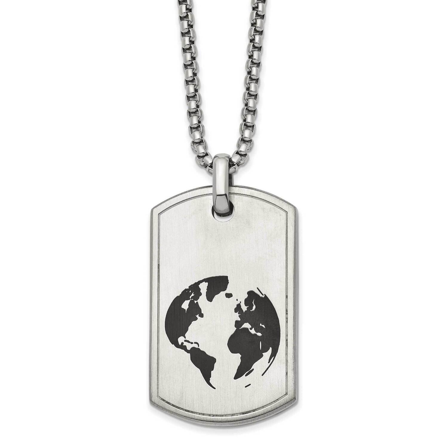 Black Enamel Earth with 2.75 Inch Extender Dogtag Necklace Stainless Steel Brushed SRN2924-24 by Ch…