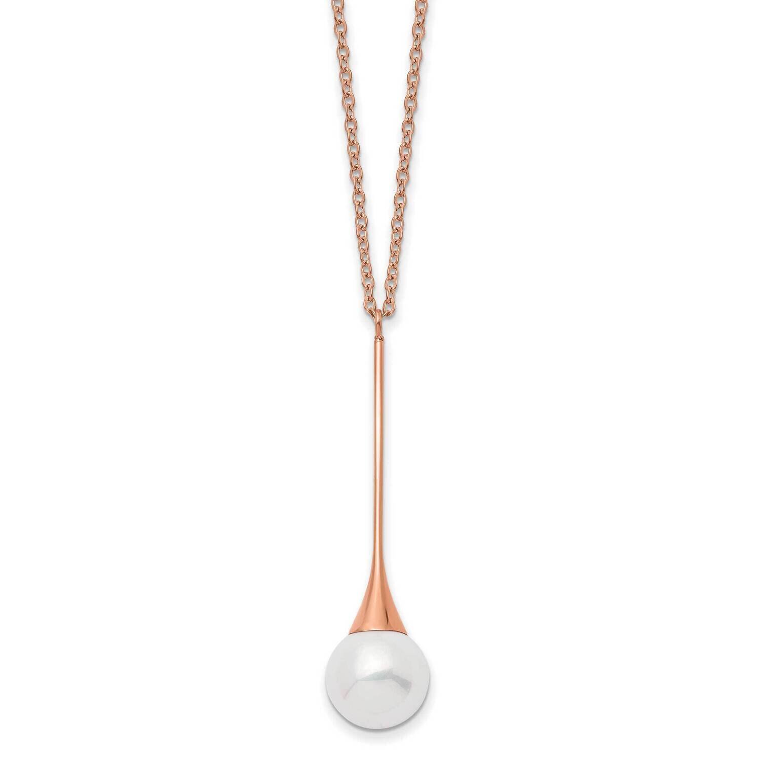Rose Ip-Plated Imitation Pearl with 1 Inch Extender Necklace Stainless Steel Polished SRN2927-15.75…
