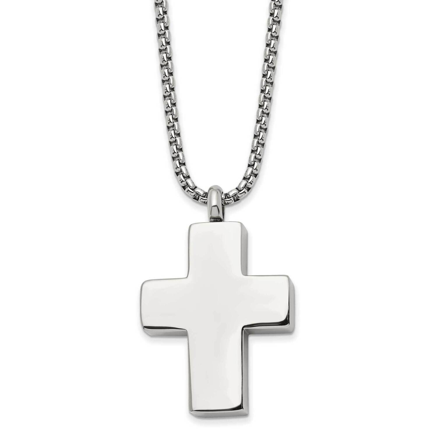 24 Inch Brush & Polished Reversible Cross Ash Holder Necklace Stainless Steel SRN2935-24