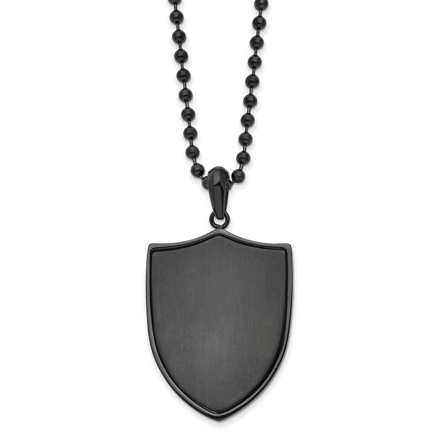Polished Black Ip-Plated Shield 22 Inch Necklace Stainless Steel Brushed SRN2944-22