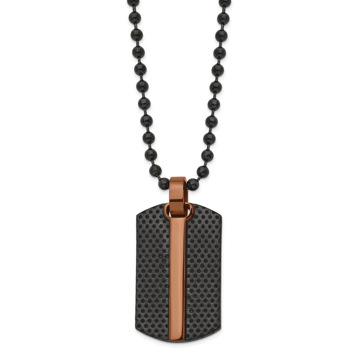 24 Inch Polished & Textured Black & Brown Ip Dog Tag Necklace Stainless Steel SRN2945-24