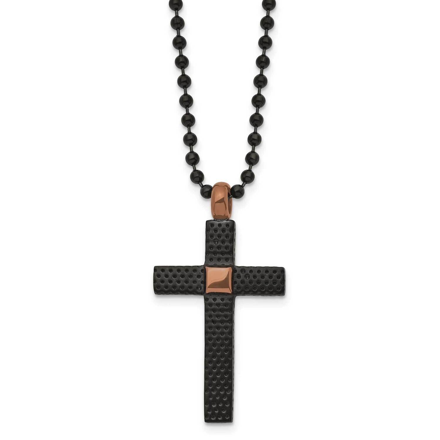 Textured Black/Brown Ip Cross 24 Inch Necklace Stainless Steel Polished SRN2946-24