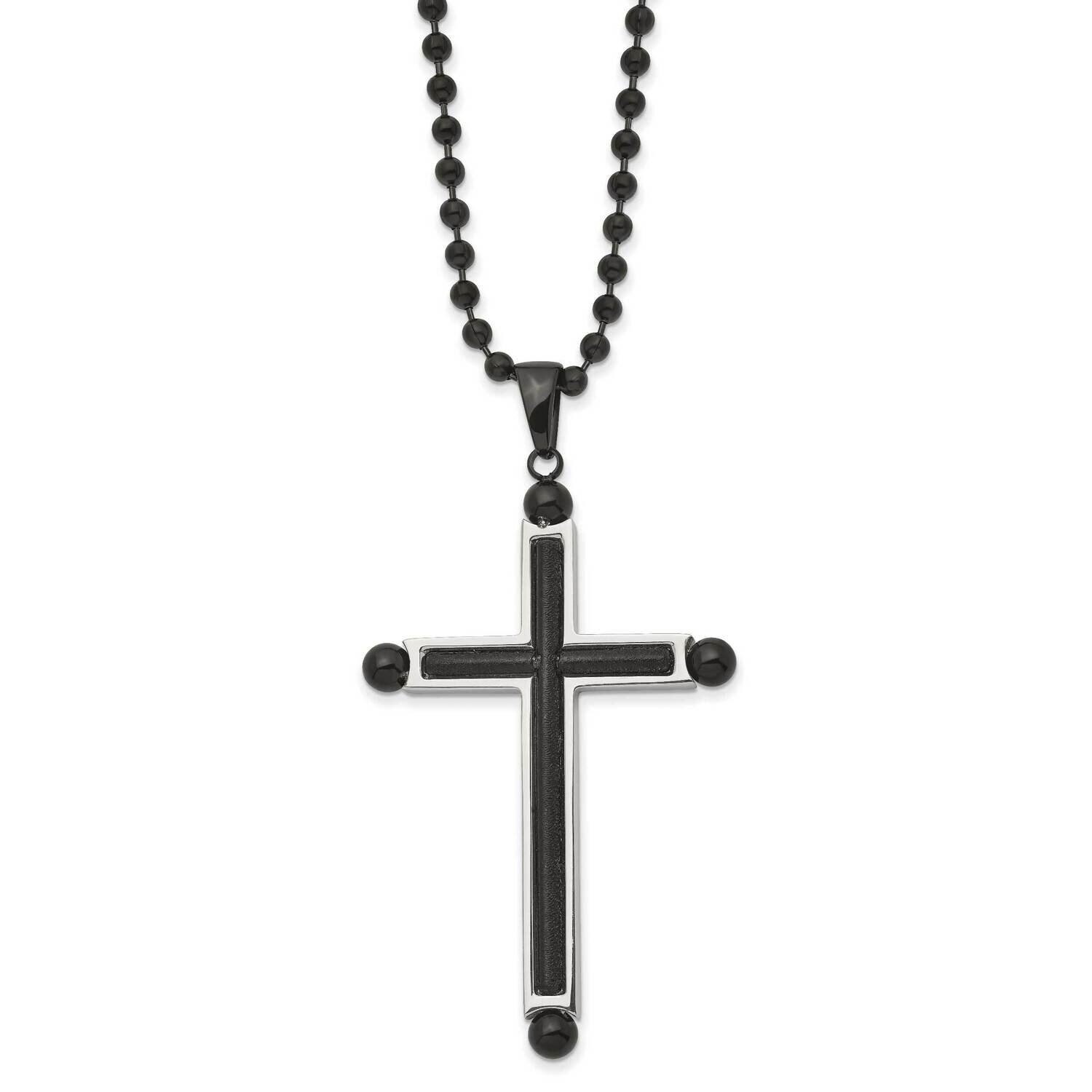 Textured Black Ip-Plated Cross 24 Inch Necklace Stainless Steel Polished SRN2949-24
