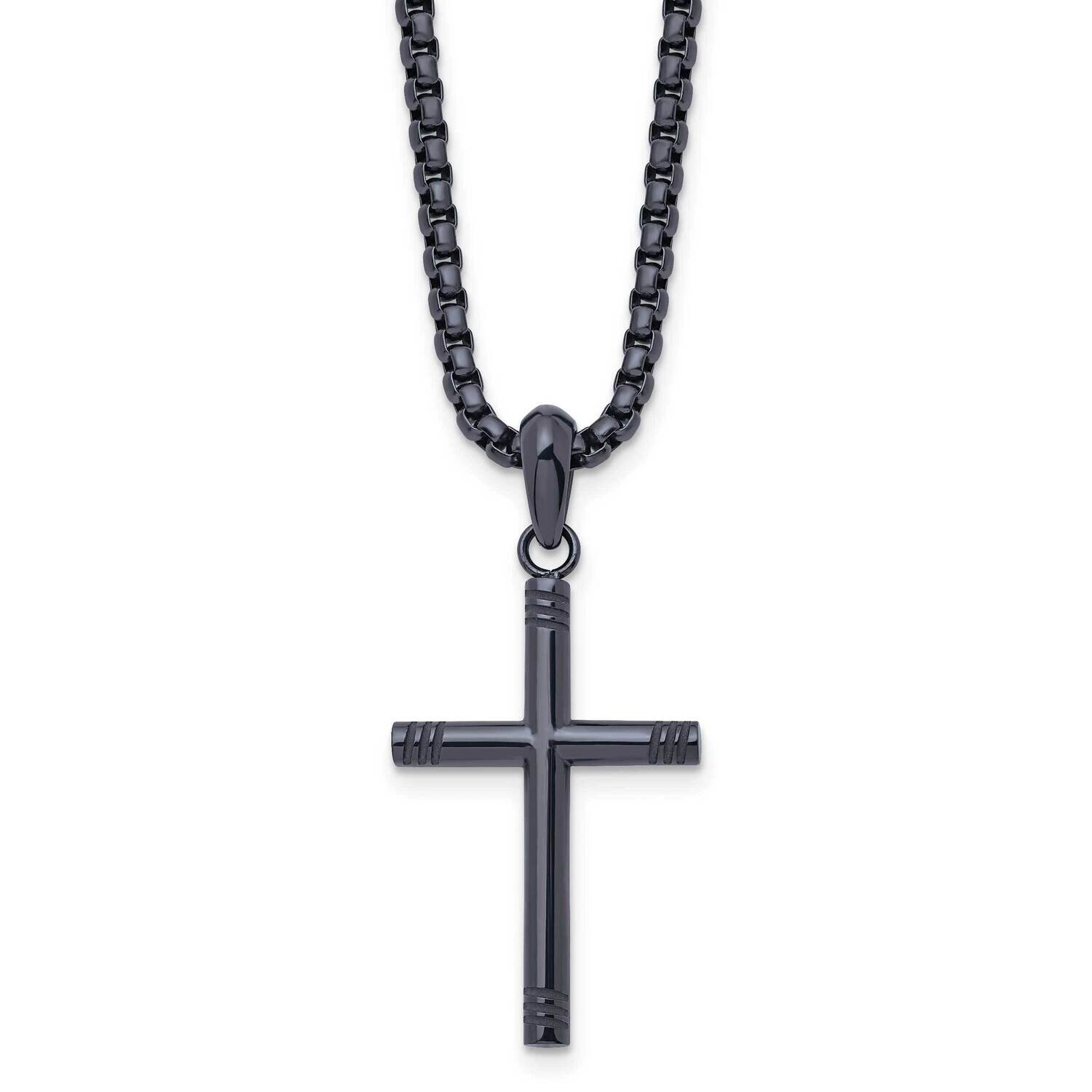 Dark Grey Ip-Plated 24 Inch Cross Necklace Stainless Steel Polished SRN2951-24