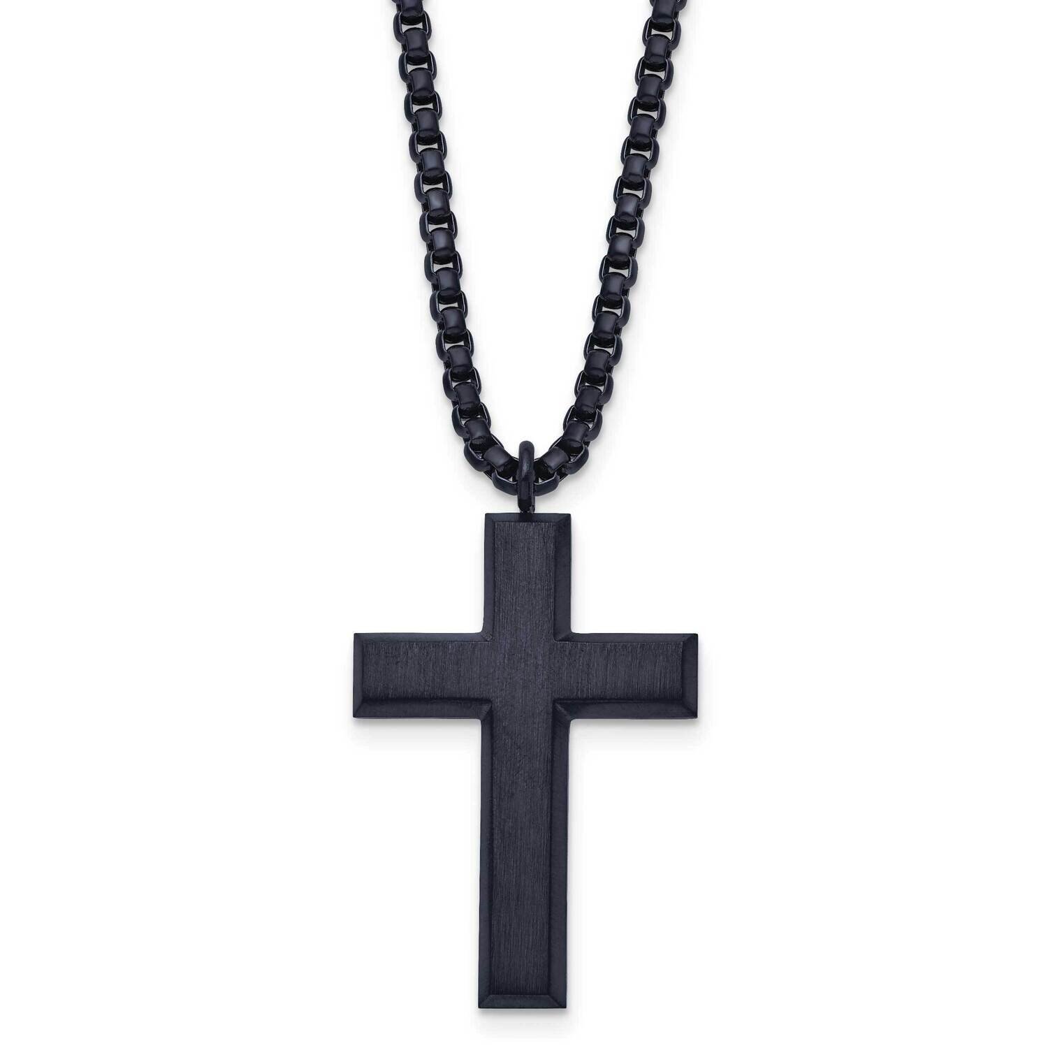 Polished Grey Ip-Plated Cross 24 Inch Necklace Stainless Steel Brushed SRN2952-24
