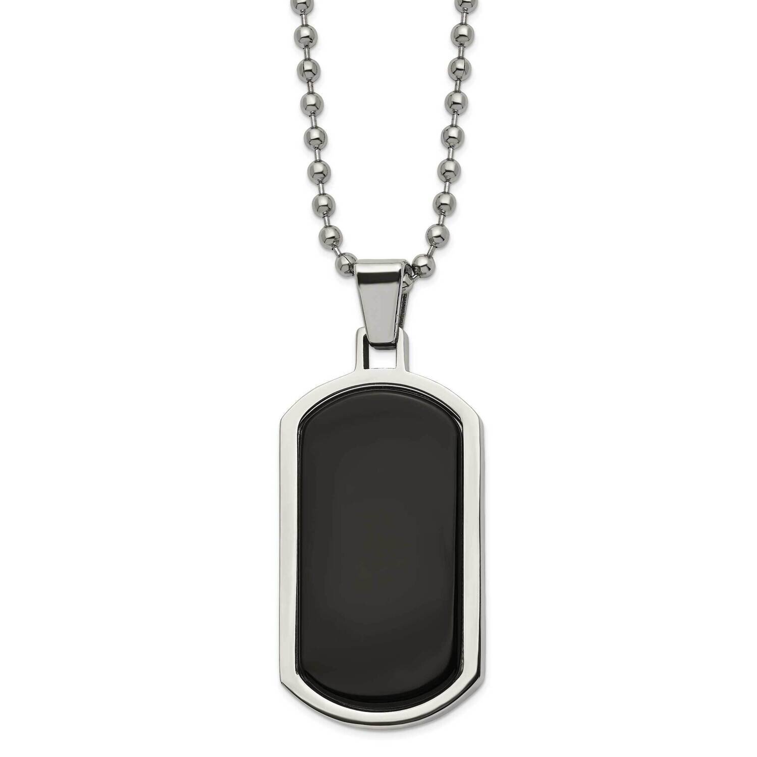 Black Agate Inlay 22 Inch Dog Tag Necklace Stainless Steel Polished SRN2953-22
