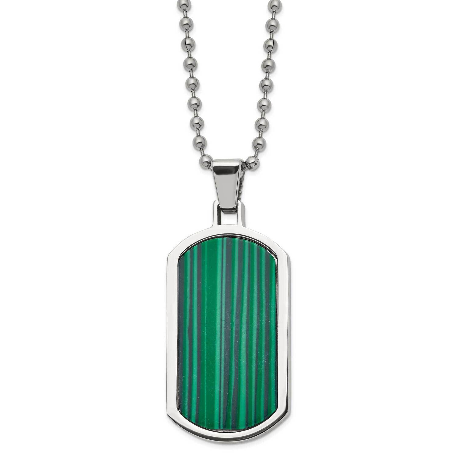 Malachite Inlay 22 Inch Dog Tag Necklace Stainless Steel Polished SRN2954-22