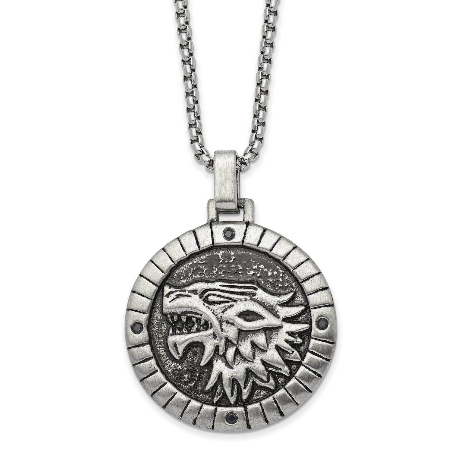 Antiqued Gun Metal Ip-Plated with CZ Diamond Chimera 24 Inch Necklace Stainless Steel SRN2955-24