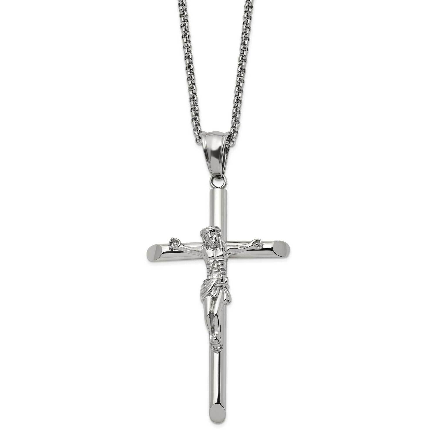 Large Crucifix 22 Inch Necklace Stainless Steel Polished SRN2959-22