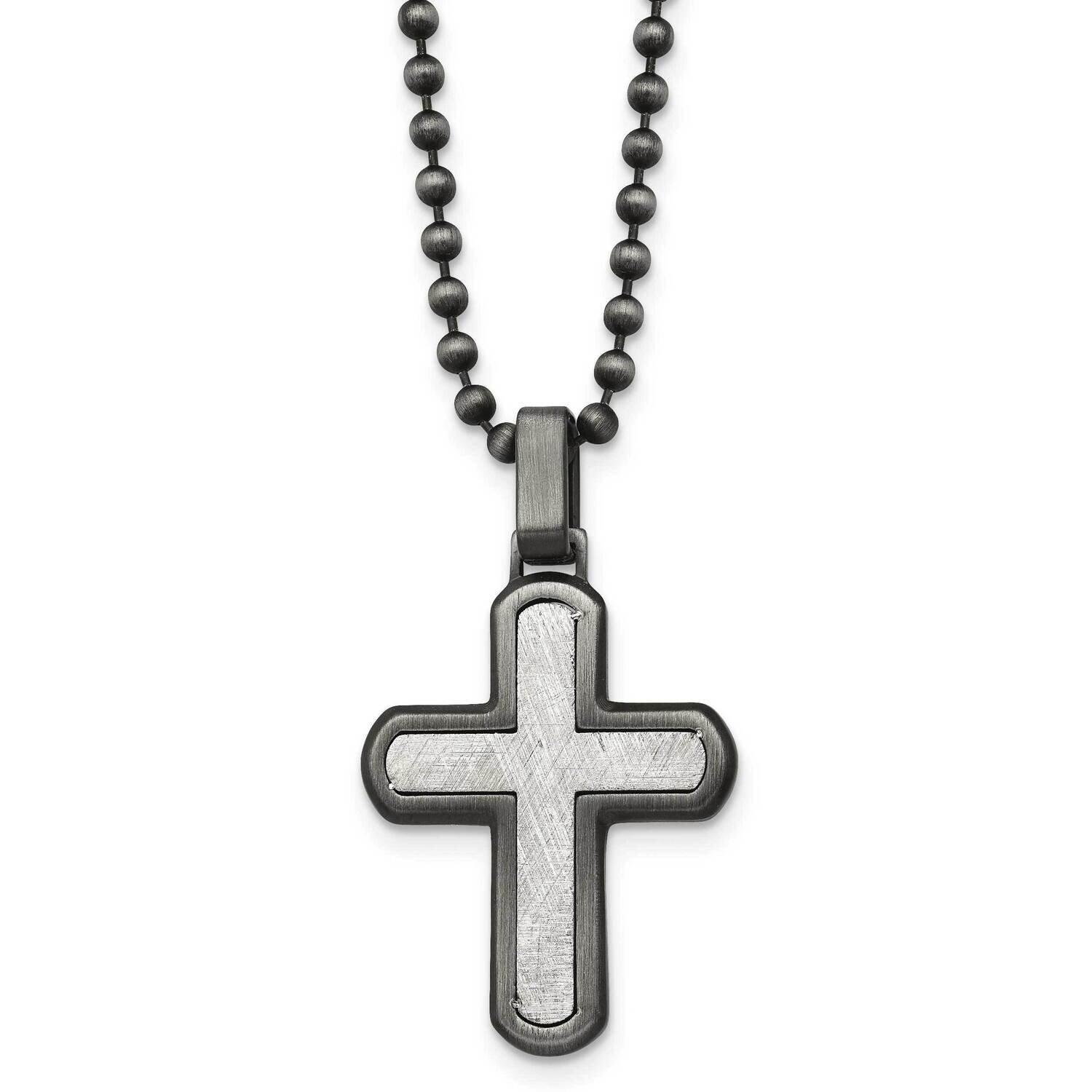 Antiqued White Bronze Plated/Scratch Finish Cross Necklace Stainless Steel SRN2964-22