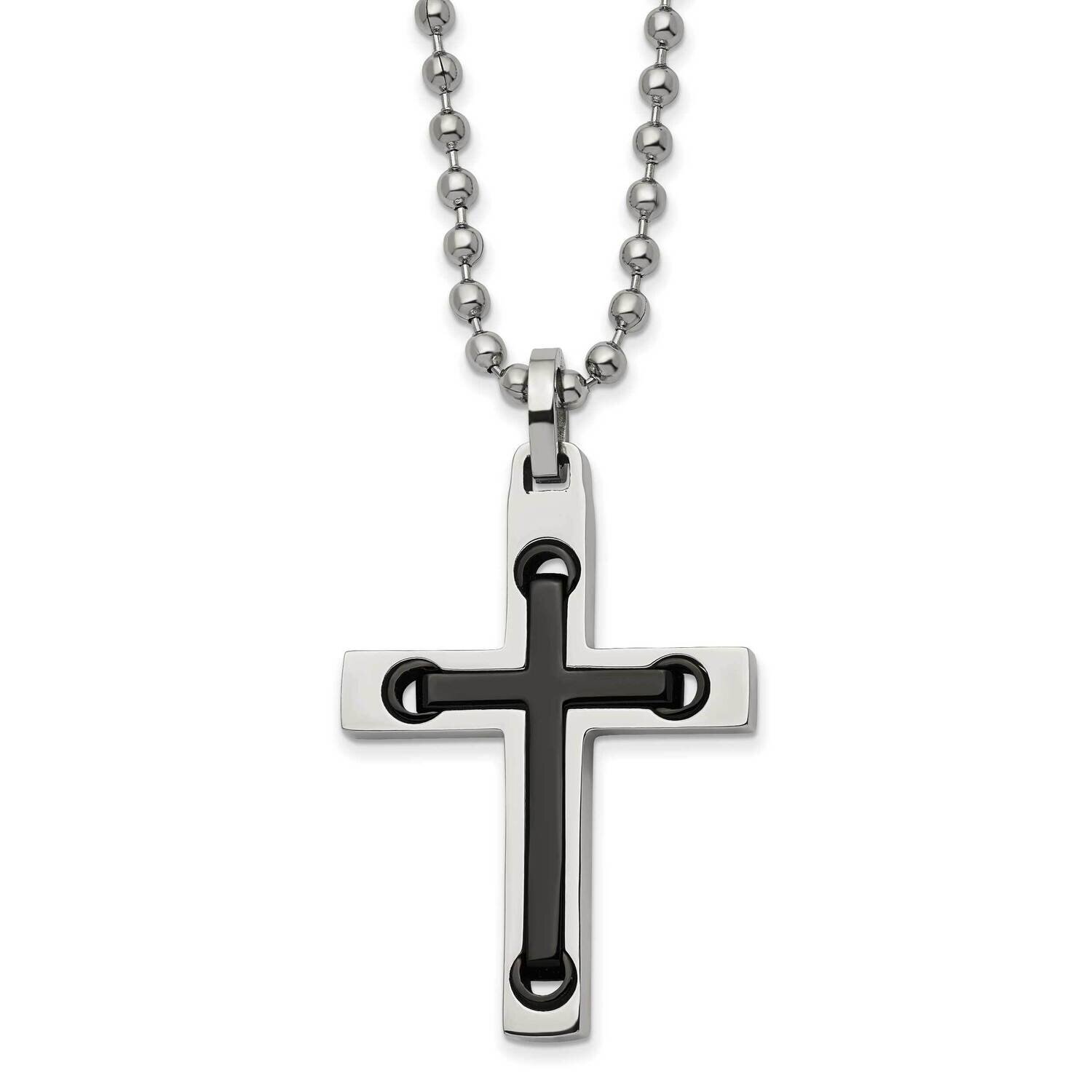 Black Ip-Plated Center Cross 22 Inch Necklace Stainless Steel Polished SRN2965-22