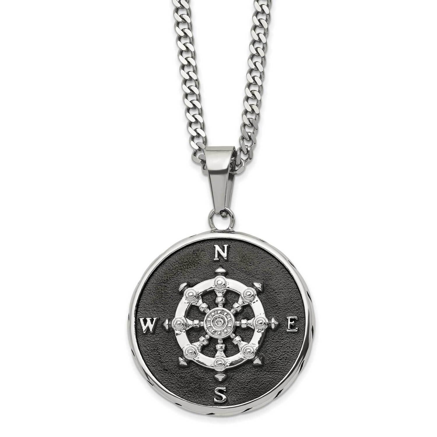 Black Ip-Plated Compass 22 Inch Necklace Stainless Steel Polished SRN2968-22
