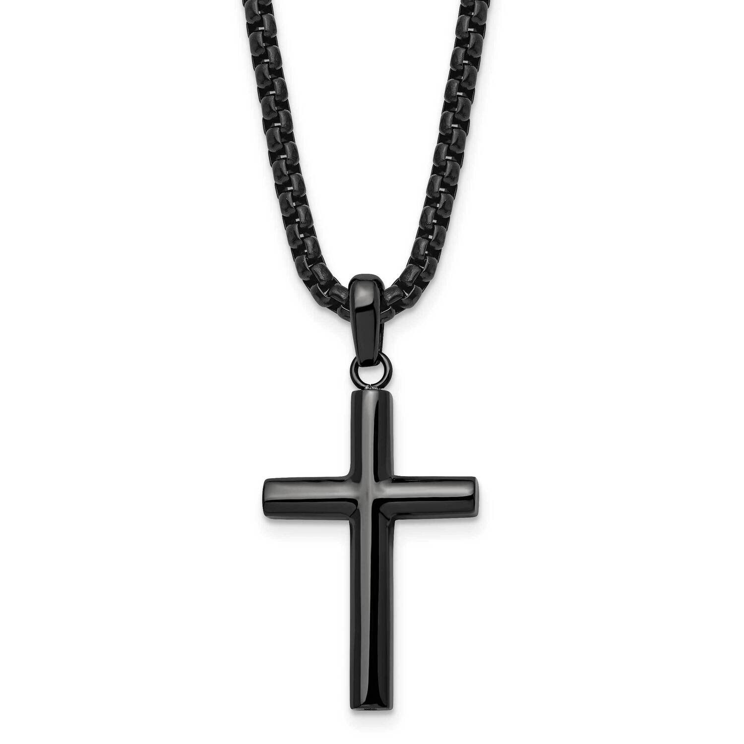 Gun Metal Ip-Plated Cross 24 Inch Necklace Stainless Steel Polished SRN2969-24