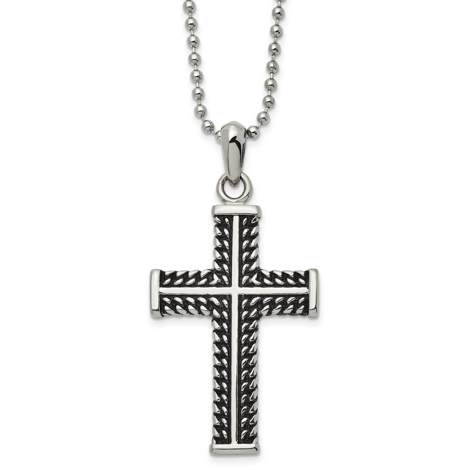 Antiqued and Polished Cross 22 Inch Necklace Stainless Steel SRN2976-22