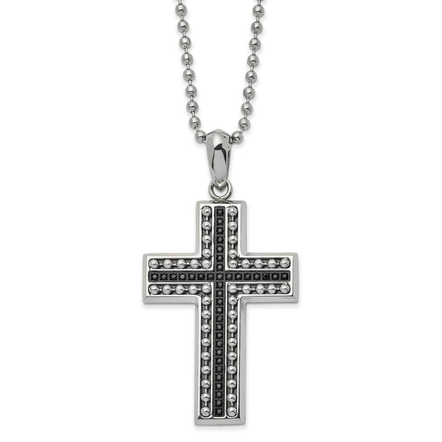 Black CZ Diamond Cross 22 Inch Necklace Stainless Steel Polished SRN2977-22