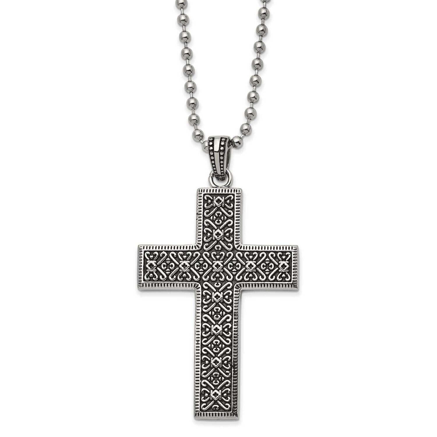 Antiqued and Polished Cross 22 Inch Necklace Stainless Steel SRN2982-22