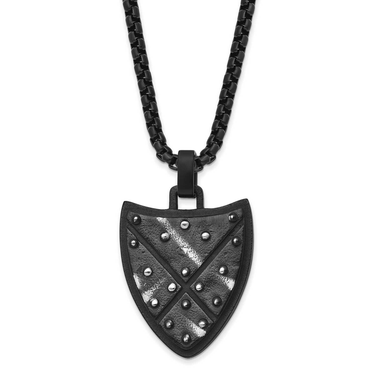 Antiqued and Brushed Black Ip-Plated Shield 24 Inch Necklace Stainless Steel SRN2985-24