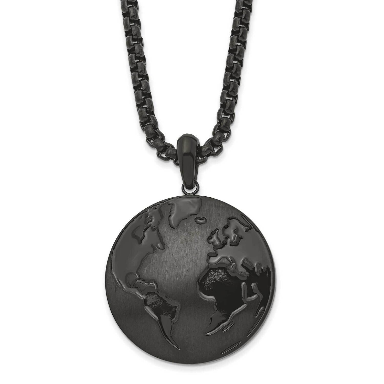 Antiqued Brushed & Polished Black Ip Earth 24 Inch Necklace Stainless Steel SRN2992-24