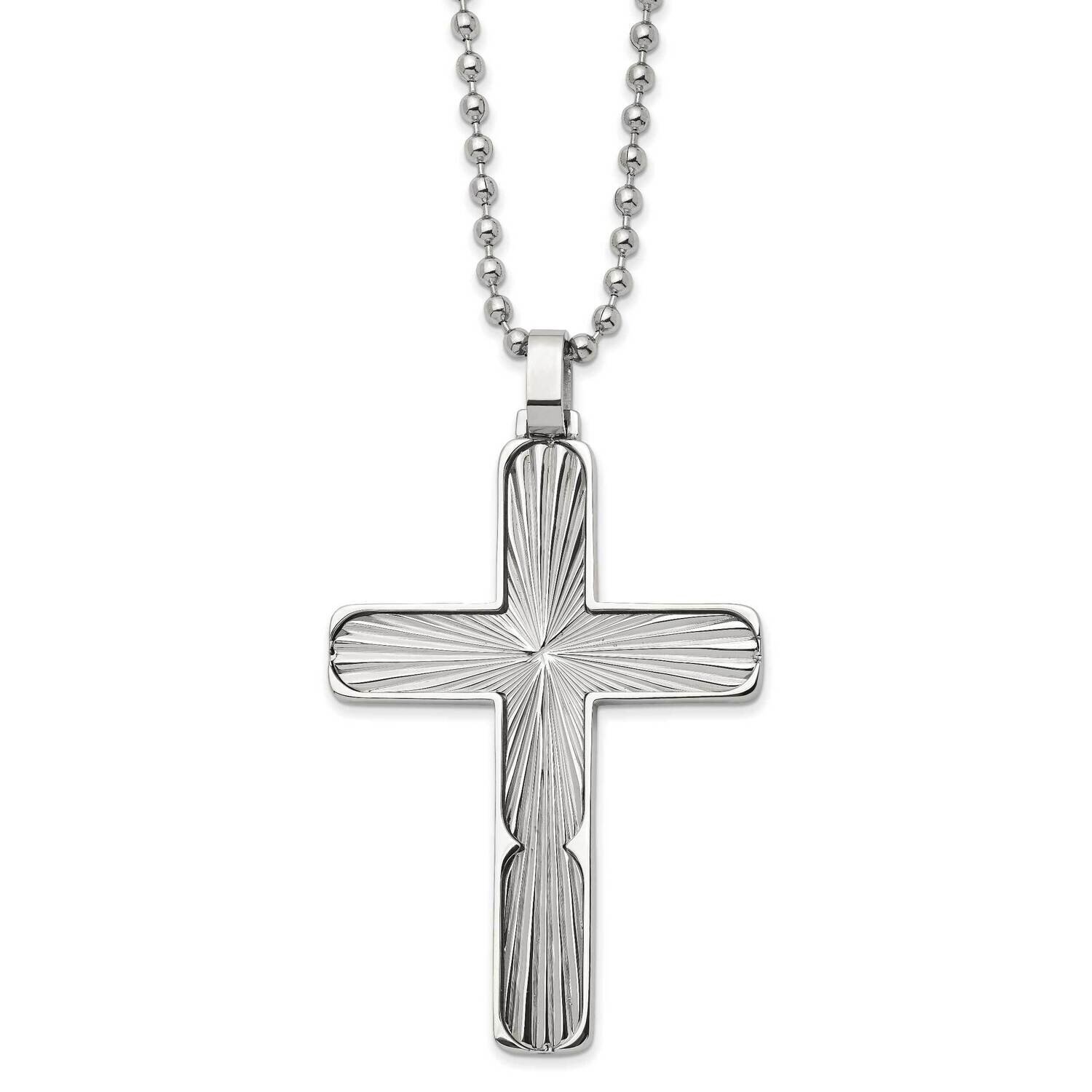 Textured Cross 22 Inch Necklace Stainless Steel Polished SRN2993-22